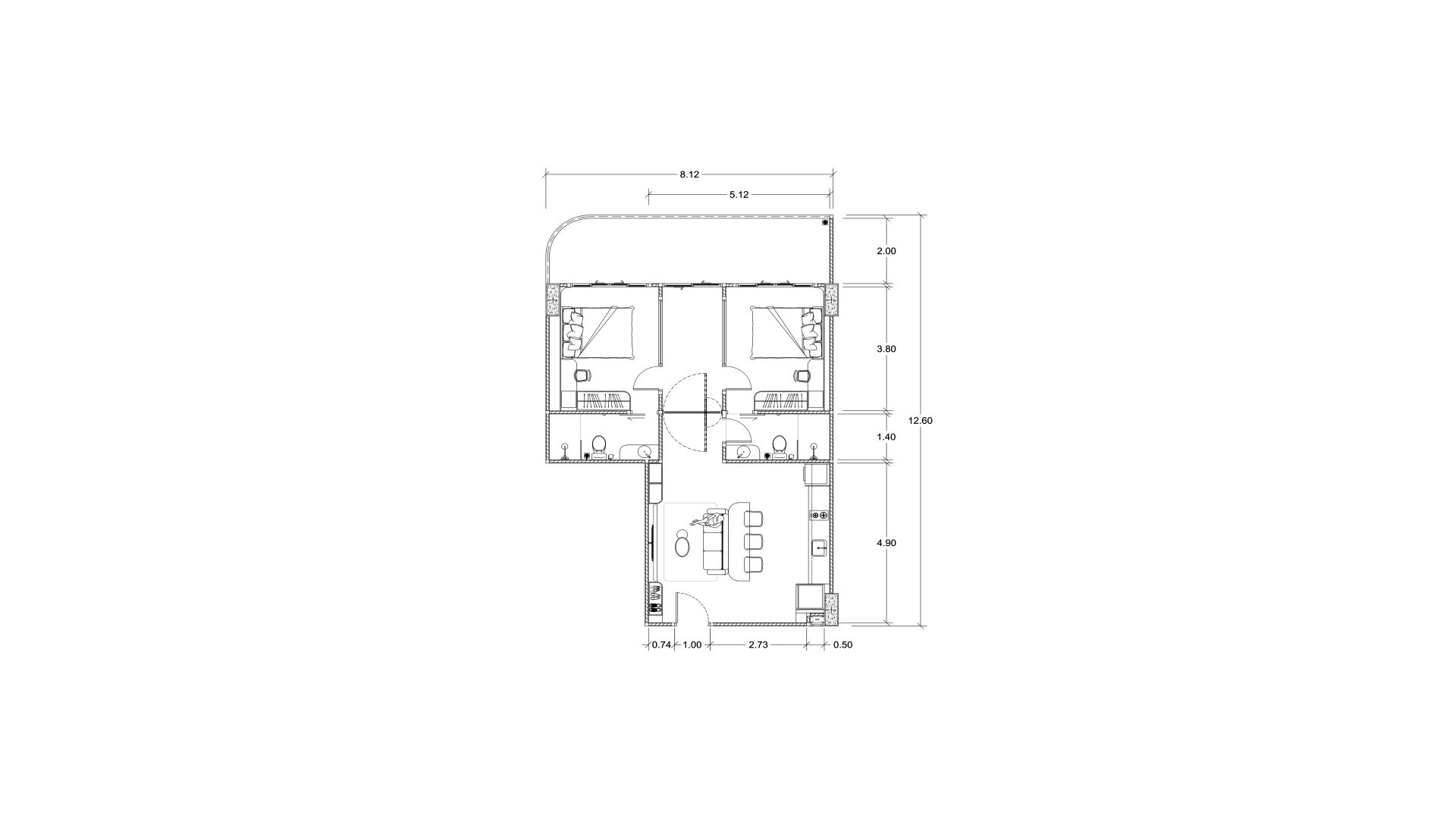 Condominium floor plan, 2 bedrooms in Ever Prime Residences No. 11007
