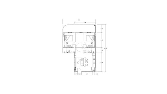 Condominium floor plan, 2 bedrooms in Ever Prime Residences No. 11007 (2D)